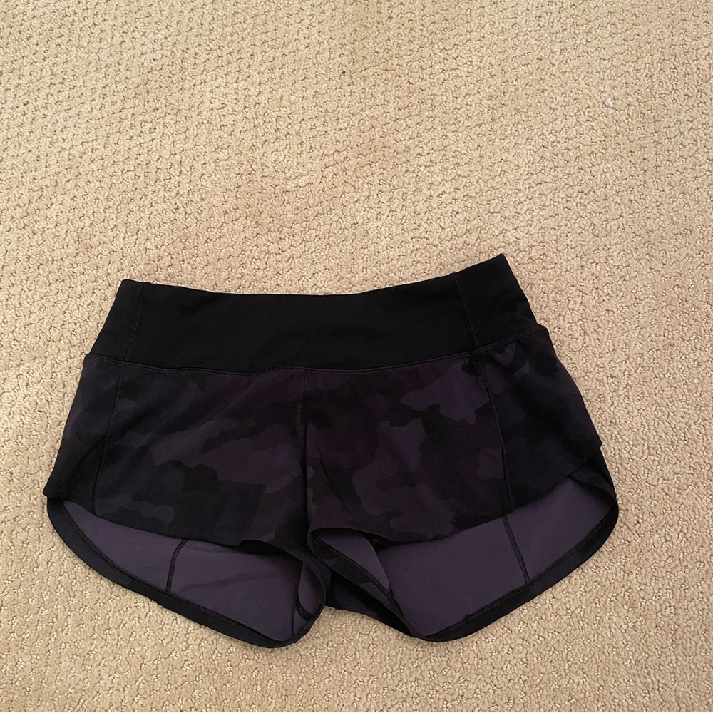 lululemon, black camo speed up shorts